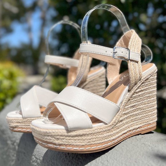 NEW Crisscross Strap Espadrille Natural Straw Jute Platform Wedges Sandals BONE - Picture 3 of 16